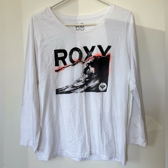 ✨Roxy White Long Sleeve Graphic Surf Tee - Size L - Picture 1 of 4